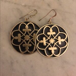 Marlyn Schiff Black and Gold Filigree Round Drop Earrings